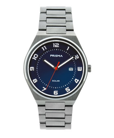 Prisma heren horloge - zonne-energie - solar horloge - blauwe wijzerplaat - luxe