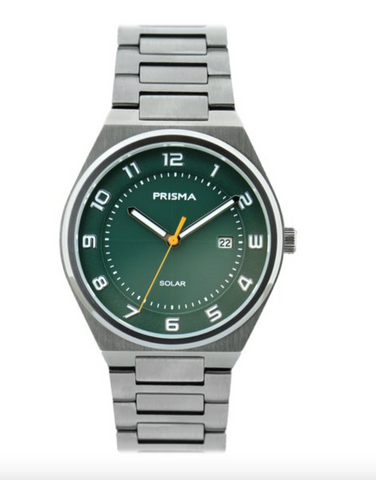 Prisma heren horloge - solar horloge - groene wijzerplaat - luxe horloge