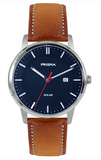 Prisma P.1140 Blauw solar titanium cognac Leather 10ATM