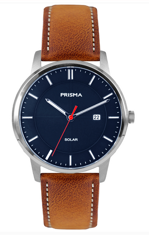 Prisma P.1140 Blauw solar titanium cognac Leather 10ATM