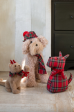Hond + Baret + Sjaal Stof Beige/Kerstrood (266767)