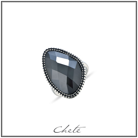 Ring Zels - Ring zilver met zwarte grote steen