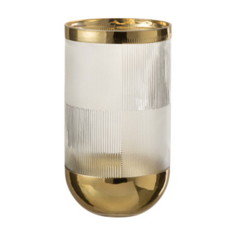Vaas Cylinder Motief Glas Transparant/Goud Large (28902)