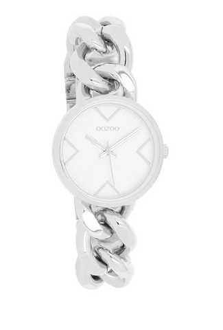 Zilverkleurige OOZOO horloge met zilverkleurige grove schakelarmband - C11125