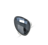 Ketting - Ring - Oorbel Zels - zilver met zwarte steen en kleine zwarte steentjes rond
