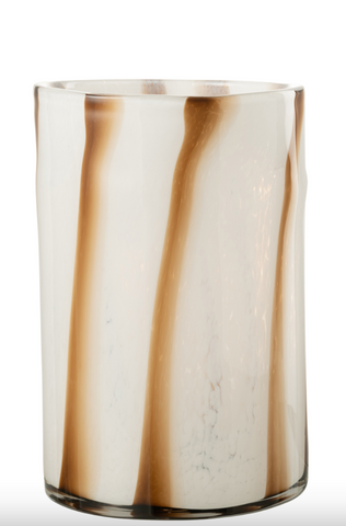 Windlicht Strepen Safari Glas Wit/Bruin Large (30267)