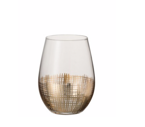 Drinkglas Raster Bol Glas Goud/Transparant Set van 4 stuks